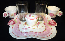 Lade das Bild in den Galerie-Viewer, 6er Set MOCCA KAFFEEGETRÄNKE SERVIER GESCHENKESET - Keramik / Steingut & Hartglas, Flora Rosen Blumenblüten Tiere Schmetterlinge Abstrakt Linien Motiv Dekor (BC)