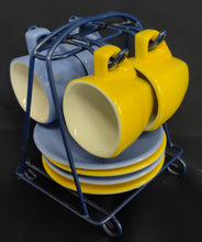 Lade das Bild in den Galerie-Viewer, 9er Set ESPRESSOGEDECKE & STÄNDER - Porzellan Metall, Einfärbiges Modernes Alfredo Aufschrift Motiv Dekor