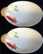 Lade das Bild in den Galerie-Viewer, SERVIERPLATTE - Keramik / Steingut, Meeresfrüchte Hummer Muschel Zitrone Kräuter 3D Relief Motiv Dekor, Handbemalt