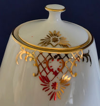 Lade das Bild in den Galerie-Viewer, 5er Set MOCCA KAFFEEKANNE MIT DECKEL & MILCHKÄNNCHEN & ZUCKERDOSE MIT DECKEL - Porzellan, Goldrand Geometrisch Abstrakt Symbol Zeichen Wappen Dekor Motiv