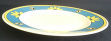 Lade das Bild in den Galerie-Viewer, DESSERTTELLER - Porzellan, Gelber Breiter Schmaler Linien Rand Blumenblüten Karo Diamant Motiv Dekor