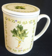 Lade das Bild in den Galerie-Viewer, 2er Set TEETASSE MIT DECKEL - Porzellan, Flora Teeblatt Blätter Motiv Dekor