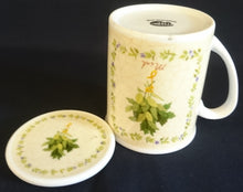 Lade das Bild in den Galerie-Viewer, 2er Set TEETASSE MIT DECKEL - Porzellan, Flora Teeblatt Blätter Motiv Dekor