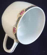 Lade das Bild in den Galerie-Viewer, 3er KAFFEEGEDECK - Porzellan, Goldrand Rosenblüten Bouquet Punkte Kreise Motiv Dekor