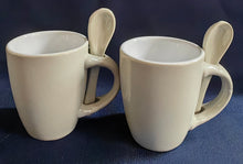 Lade das Bild in den Galerie-Viewer, 2er Set ESPRESSO~ KAFFEETASSE & LÖFFEL - Keramik / Steingut, Moderne Einfärbige Form Dekor (Grau)