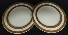 Lade das Bild in den Galerie-Viewer, 2er Set DESSERTTELLER - Porzellan, Goldrand Breite Streifen Vierecke Quadrate Punkte Motiv Dekor