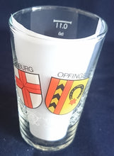 Lade das Bild in den Galerie-Viewer, SHOT~ SCHNAPS~ GETRÄNKEGLAS - Hartglas, Wappen Stadt Ort Freiburg Opfingen Aufschrift Motiv Dekor (nBC)
