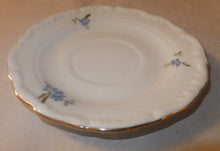 Lade das Bild in den Galerie-Viewer, 2er Set MOCCA UNTERTASSEN - Porzellan, Goldrand Vergiss mein Nicht Blumenblüten Flora Pflanzen Gewölbter Relief Motiv Dekor