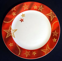 Lade das Bild in den Galerie-Viewer, DESSERTTELLER "Flirt" "Gold Stern" - Porzellan, Advent Weihnachtssterne Breiter Motiv Dekorrand (BC)