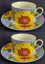 Lade das Bild in den Galerie-Viewer, 2er Set UNTERTASSEN - Porzellan, Flora Sommer Sonnenblumen Blüten Motiv Dekor