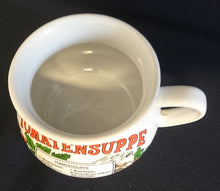 Lade das Bild in den Galerie-Viewer, SUPPENTASSE - Keramik / Steingut, Gemüse Kräuter Tomatensuppe Rezept Aufschrift Motiv Dekor