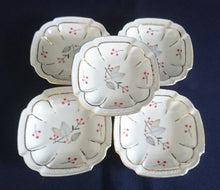 Lade das Bild in den Galerie-Viewer, 6er Set BEILAGENSCHALE & ~SCHÄLCHEN - Porzellan, Gold Linien Flora Pflanzen Randwölbungen Relief Motiv Dekor