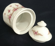 Lade das Bild in den Galerie-Viewer, 3er Set MILCHKÄNNCHEN & ZUCKERDOSE + DECKEL - Porzellan, Streifen Linien Flora Blumenblüten Motiv Dekor