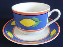 Lade das Bild in den Galerie-Viewer, KAFFEETASSE - Porzellan, Balken Linien Zitronenfrucht Früchte Motiv Dekor