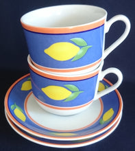 Lade das Bild in den Galerie-Viewer, KAFFEETASSE - Porzellan, Balken Linien Zitronenfrucht Früchte Motiv Dekor