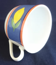 Lade das Bild in den Galerie-Viewer, 2er KAFFEEGEDECK - Porzellan, Balken Linien Zitronenfrucht Früchte Motiv Dekor