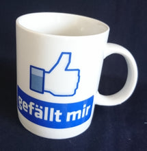 Lade das Bild in den Galerie-Viewer, KAFFEETASSE - Porzellan, Facebook Daumen Hoch Motiv Gefällt mir Aufschrift Dekor