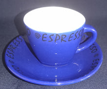 Lade das Bild in den Galerie-Viewer, 2er ESPRESSOGEDECK - Keramik / Steingut, Blau, Schwarze Aufschrift "Espresso" Dekor