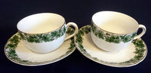Lade das Bild in den Galerie-Viewer, 2er KAFFEEGEDECK - Porzellan, Blatt Blätter Abstrakt Symbollinien Motiv Goldrand Dekor