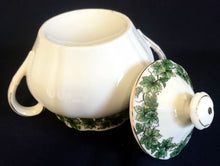 Lade das Bild in den Galerie-Viewer, ZUCKERDOSE MIT DECKEL - Porzellan, Blatt Blätter Abstrakt Symbollinien Motiv Goldrand Dekor