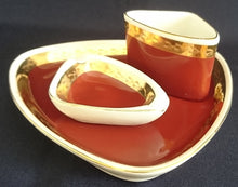 Lade das Bild in den Galerie-Viewer, 3er Set RAUCHERTISCHTABLETT - Porzellan, Goldrand Linien Abstrakt Pflanzen Blatt Blätter Motiv Dekor