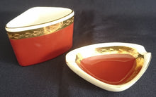 Lade das Bild in den Galerie-Viewer, 3er Set RAUCHERTISCHTABLETT - Porzellan, Goldrand Linien Abstrakt Pflanzen Blatt Blätter Motiv Dekor