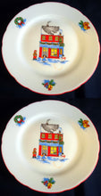 Lade das Bild in den Galerie-Viewer, 2er Set DESSERTTELLER - Porzellan, Kinder Haus im Schnee Motiv Linienrand Dekor
