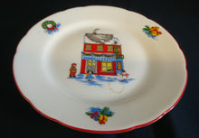 Lade das Bild in den Galerie-Viewer, DESSERTTELLER - Porzellan, Kinder Haus im Schnee Motiv Linienrand Dekor