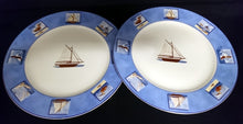 Lade das Bild in den Galerie-Viewer, 2er Set SPEISETELLER - Porzellan, Hafen Segelschiffe Motiv Randdekor