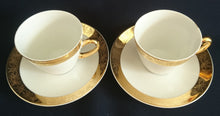 Lade das Bild in den Galerie-Viewer, 2er Set KAFFEETASSEN - Porzellan, Goldrand Breit Abstrakt Geometrisch Pflanzen Flora Motiv Dekor