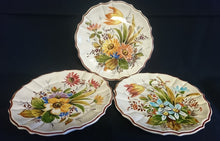 Lade das Bild in den Galerie-Viewer, WAND SAMMELTELLER - Keramik / Steingut, Gelborangene Blumenwiese Brauner Dekorrand