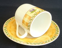 Lade das Bild in den Galerie-Viewer, 2er Set 2er ESPRESSOGEDECKE "Flirt" "Country Garden" - Porzellan, Meliertes Ranken Punktkreise Flora Pflaumen Geometrisches Motiv Dekor