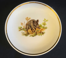 Lade das Bild in den Galerie-Viewer, ABLAGETELLERCHEN - Porzellan, Wildschwein Bache Keiler Landschaft Motiv Goldrand Dekor