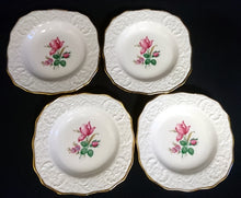 Lade das Bild in den Galerie-Viewer, 4er Set ABLAGETELLERCHEN - Porzellan, Rosen Motiv Goldrand Relief Dekor