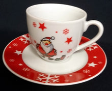Lade das Bild in den Galerie-Viewer, 3er KAFFEEGEDECK "Santa" - Porzellan, Weihnachtsmann Nikolaus Sterne Schneeflocken Geschenke Motiv Dekor