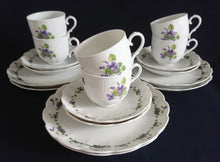 Lade das Bild in den Galerie-Viewer, 3er KAFFEEGEDECK &quot;Viola&quot; - Porzellan, Flora Veilchen Blumenblüten Blatt Blätter Motiv Dekor
