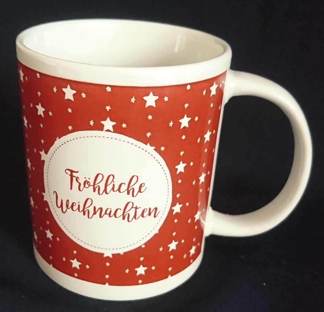 KAFFEETASSE - Keramik / Steingut, Sterne Punkte Fröhliche Weihnachten Aufschrift Motiv Dekor