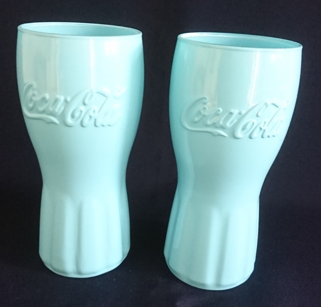 2er Set GETRÄNKEGLÄSER COCA COLA - Hartglas, Cremefarbende Coca Cola Aufschrift Motiv Dekor