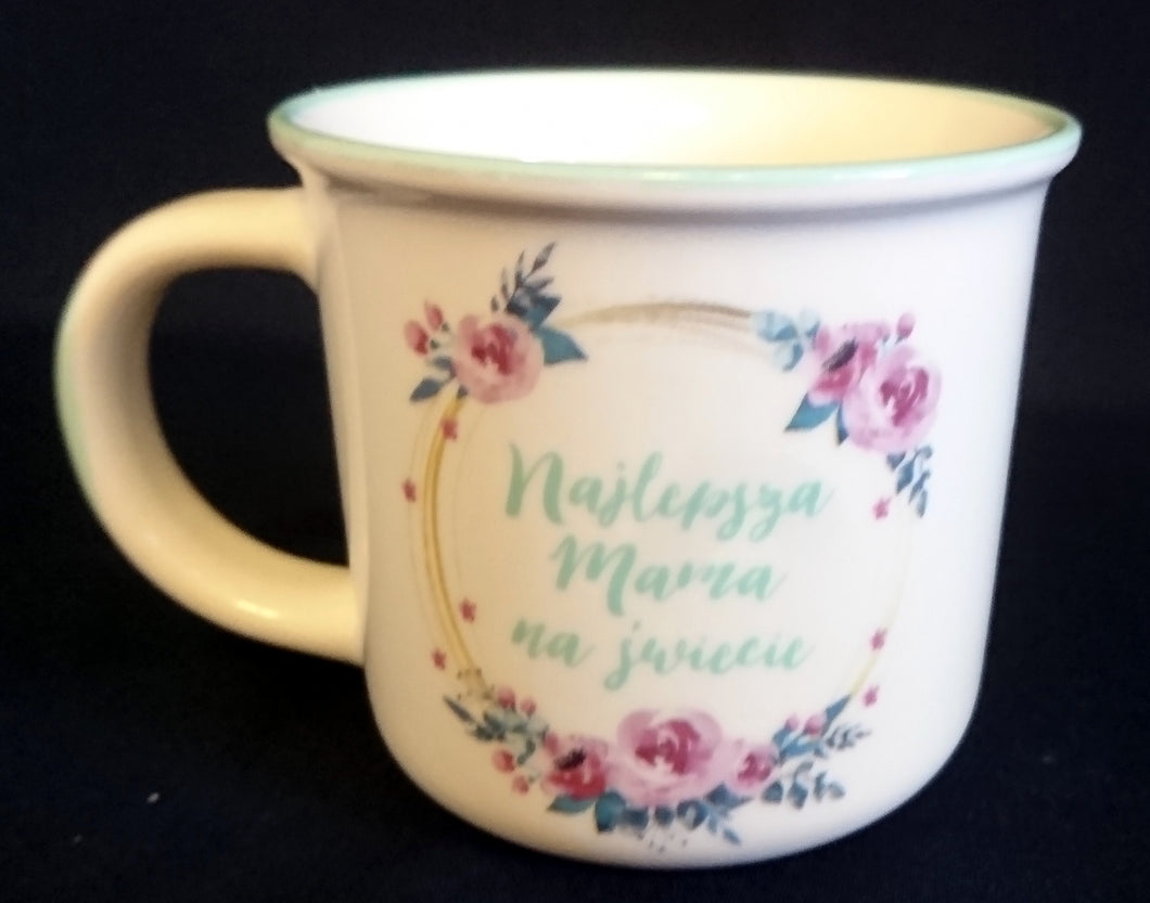 KAFFEETASSE - Porzellan, Flora Rosenblumen Blüten Najlepjya Mama Schriftzug Dekorrand Motiv (BC)
