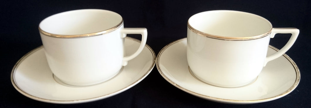 2er Set 2er KAFFEEGEDECKE - Porzellan, Goldrand Klassisch Linien Motiv Dekor