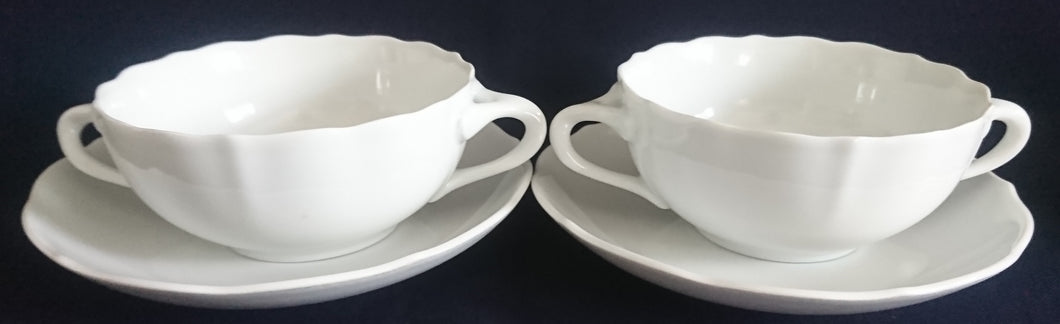 2er Set 2er SUPPENTASSEN GEDECKE - Porzellan, Einfärbiges Gastronomisches Relief Motiv Dekor