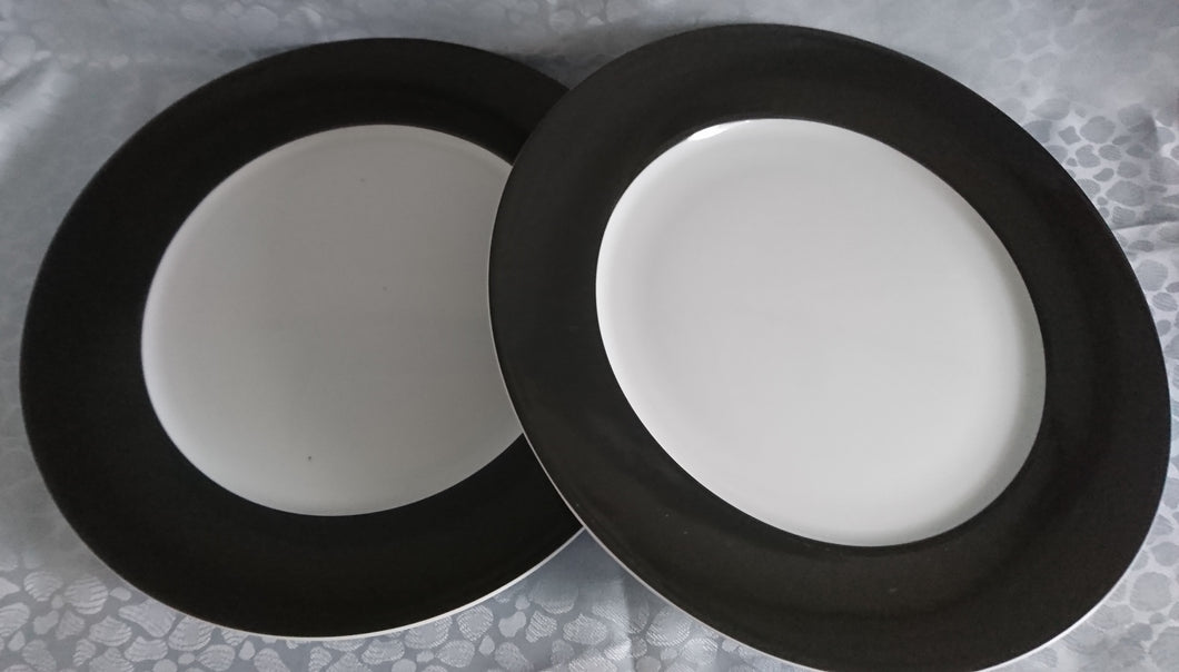 2er Set PLATZTELLER - Porzellan, Breiter Dunkelblauer Rand Motiv Dekor