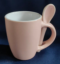 Lade das Bild in den Galerie-Viewer, 2er Set ESPRESSO~ KAFFEETASSE &amp; LÖFFEL - Keramik / Steingut, Moderne Einfärbige Form Dekor (Rosa)

