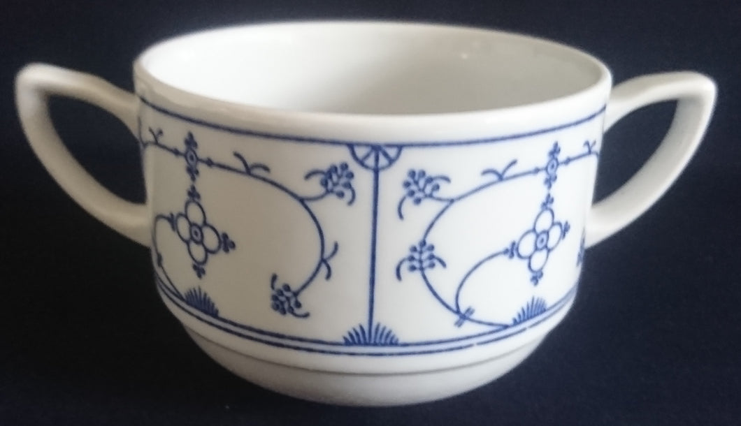 SUPPENTASSE - Porzellan, Indisch Blau Strohblume Motiv Dekor (mBE)
