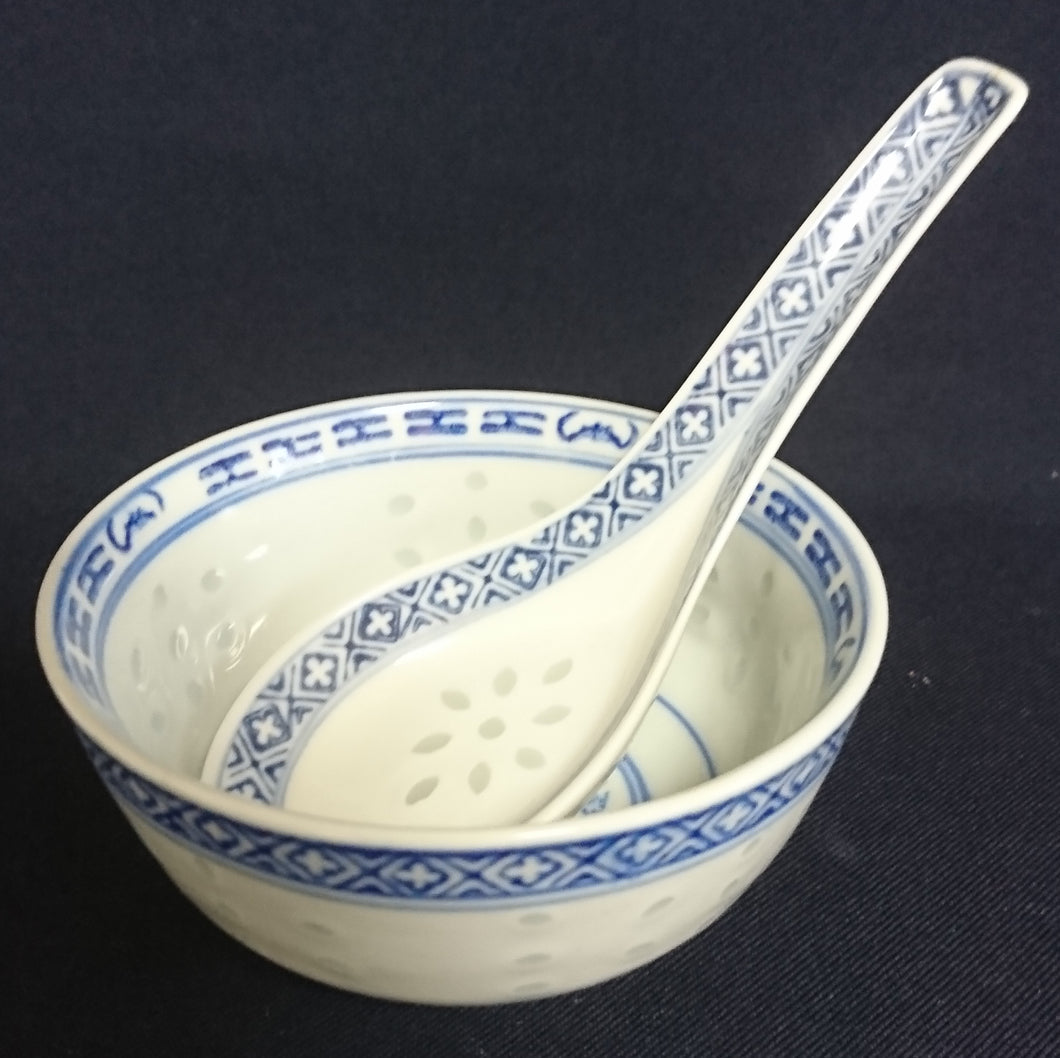 2er Set SUPPENTASSEN ~BECHER & SUPPENLÖFFEL - Porzellan, Chinesisches Abstraktes Rand Linien Drachen Punkte Relief Motiv Dekor