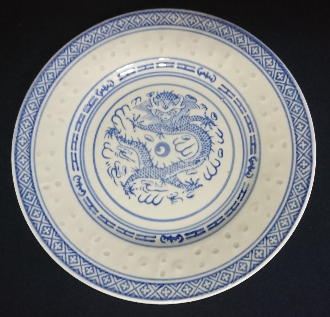 DESSERTTELLER - Porzellan, Chinesisches Abstraktes Rand Linien Drachen Punkte Relief Motiv Dekor