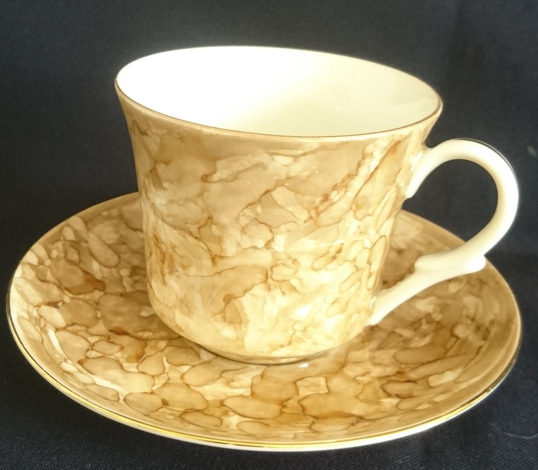 2er KAFFEEGEDECK - Porzellan, Goldrand Perlmut Abstrakt Batik Motiv Dekor
