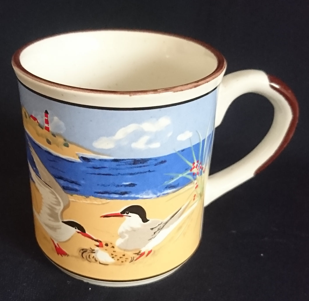 KAFFEETASSE - Keramik / Steingut, Fauna Möwen Strand Meer Leuchtturm Motiv Dekor