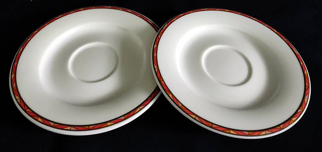 2er Set ESPRESSO~ UNTERTASSEN - Porzellan, Marmoriert Abstrakt Zeichen Symbole Rand Motiv Dekor