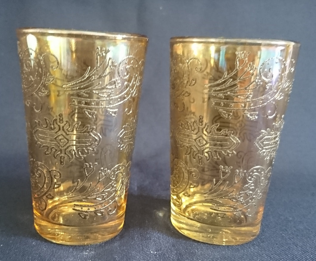 2er KORN~ GETRÄNKEGLÄSER - Hartglas, Perlmut Ornamente Symbole Abstrakt Motiv Dekor
